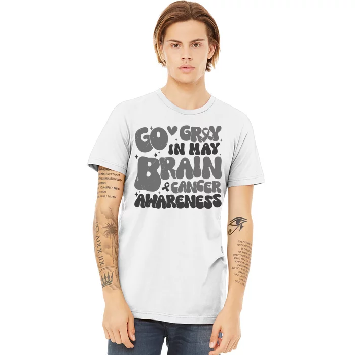 Go Gray In May Brain Tumor Cancer Awareness Day Grey Groovy Premium T-Shirt