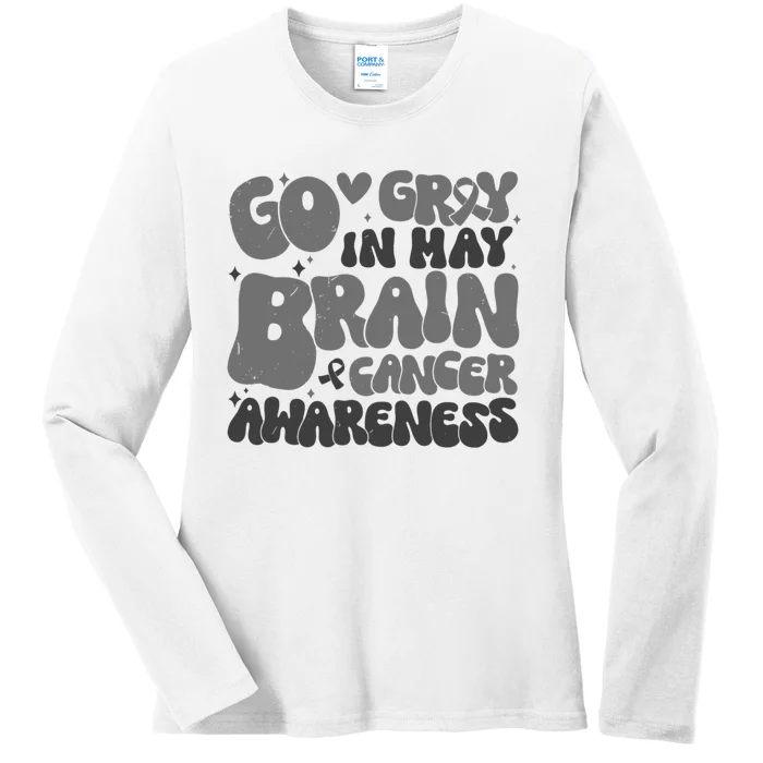 Go Gray In May Brain Tumor Cancer Awareness Day Grey Groovy Ladies Long Sleeve Shirt