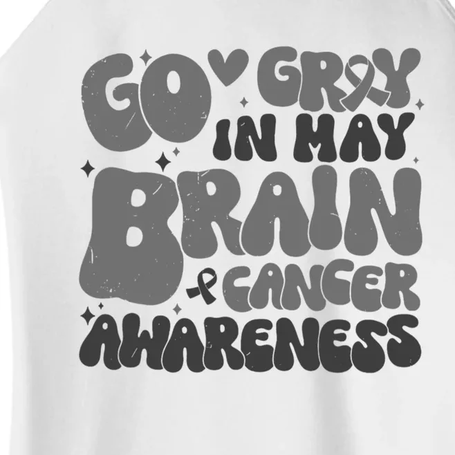 Go Gray In May Brain Tumor Cancer Awareness Day Grey Groovy Women’s Perfect Tri Rocker Tank