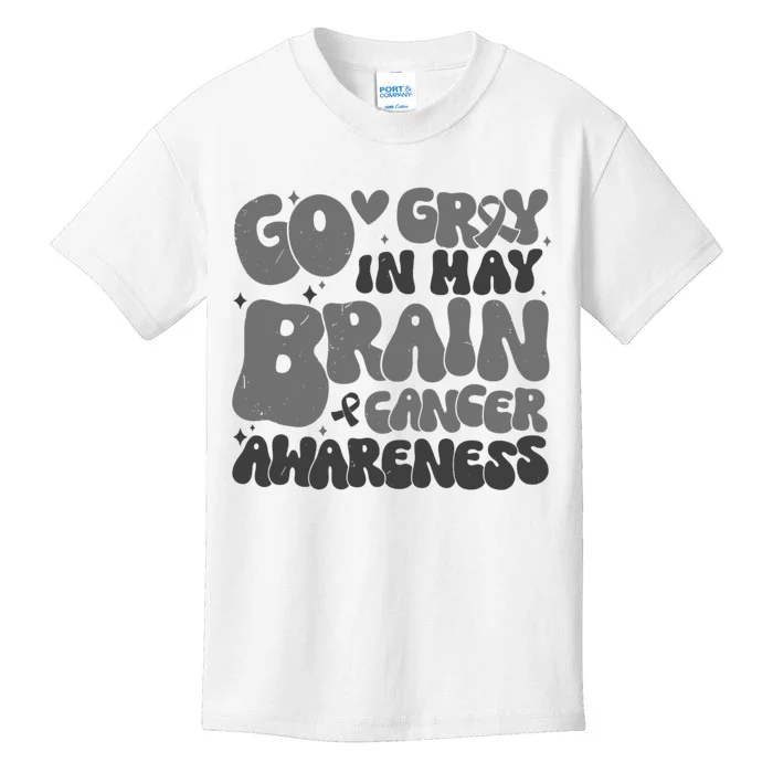 Go Gray In May Brain Tumor Cancer Awareness Day Grey Groovy Kids T-Shirt