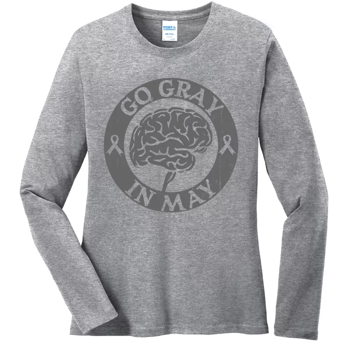 Go Gray In May Brain Cancer Tumor Awareness Wear Gray Ribbon Ladies Long Sleeve Shirt