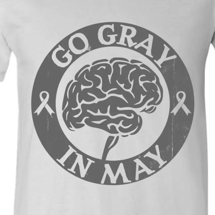 Go Gray In May Brain Cancer Tumor Awareness Wear Gray Ribbon V-Neck T-Shirt