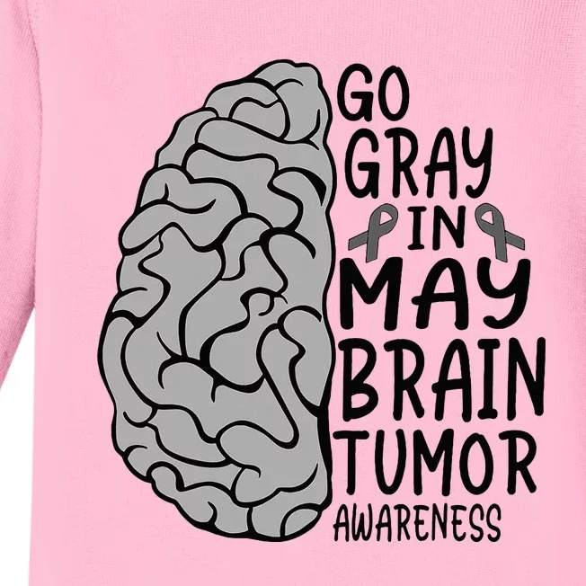 Go Gray In May Brain Cancer Tumor Awareness Grey Ribbon Baby Long Sleeve Bodysuit