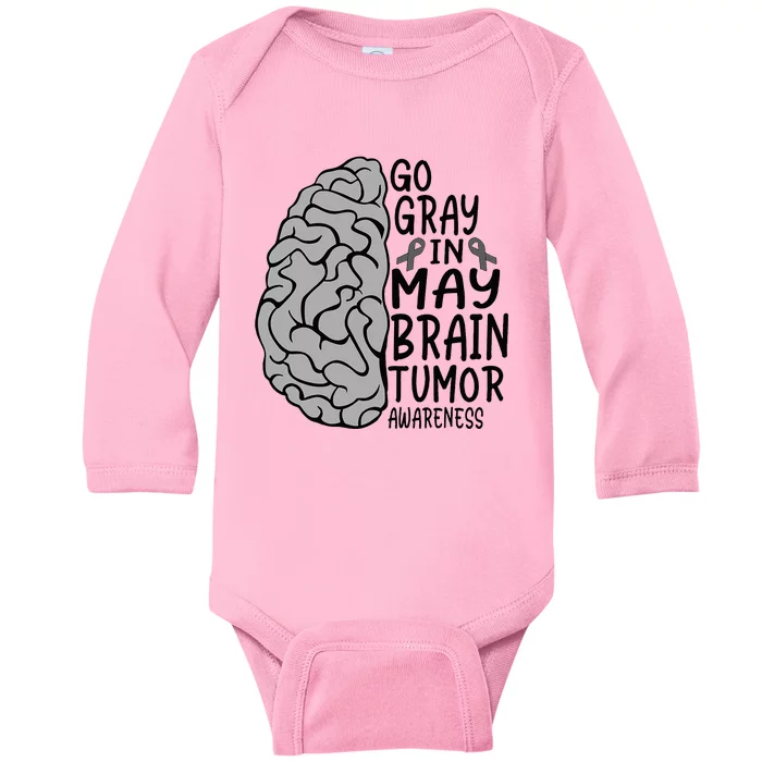 Go Gray In May Brain Cancer Tumor Awareness Grey Ribbon Baby Long Sleeve Bodysuit