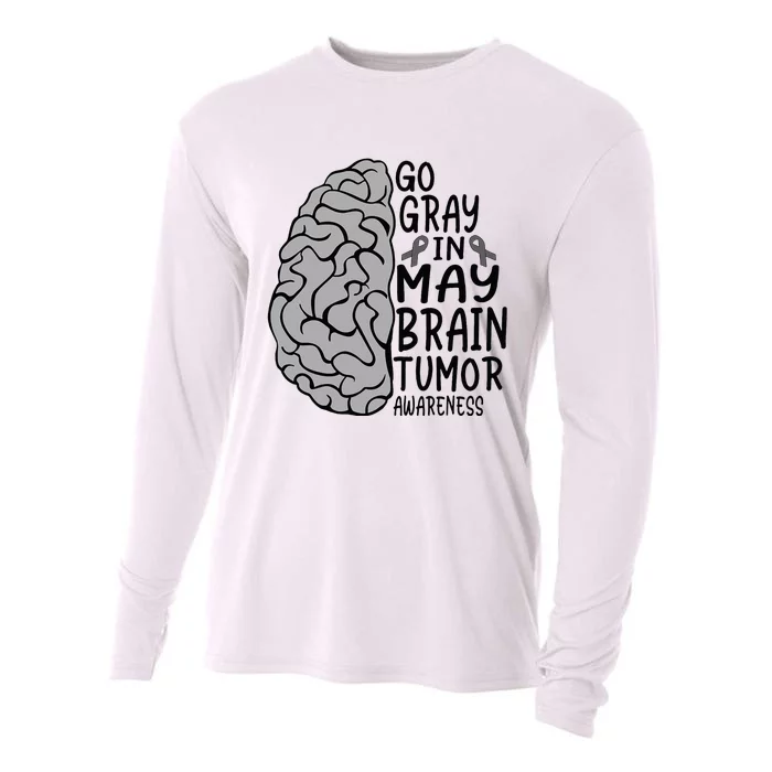 Go Gray In May Brain Cancer Tumor Awareness Grey Ribbon Cooling Performance Long Sleeve Crew