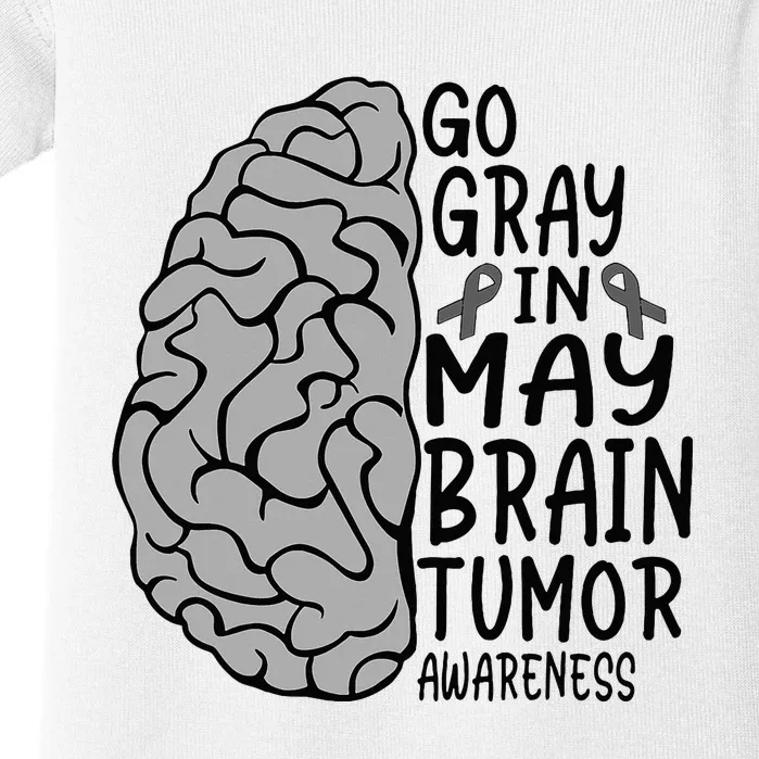 Go Gray In May Brain Cancer Tumor Awareness Grey Ribbon Baby Bodysuit