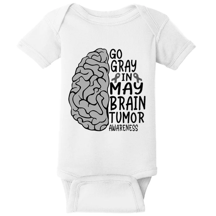 Go Gray In May Brain Cancer Tumor Awareness Grey Ribbon Baby Bodysuit