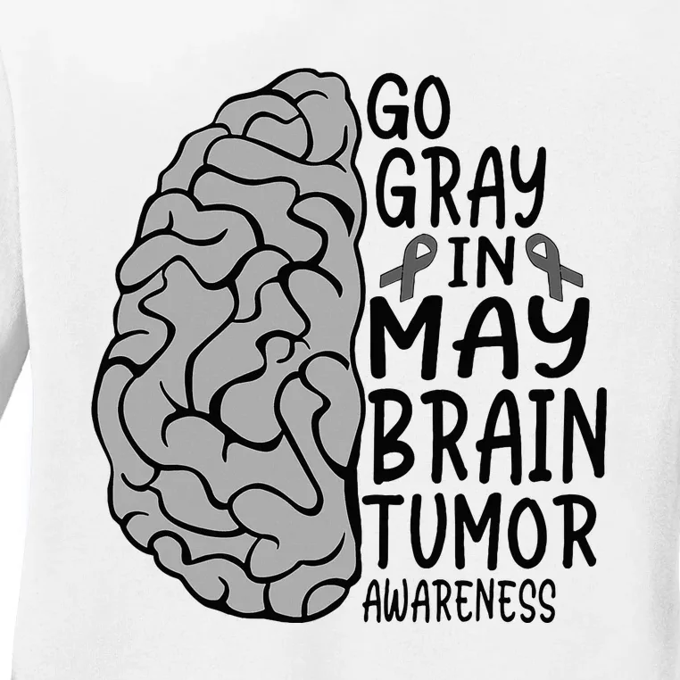 Go Gray In May Brain Cancer Tumor Awareness Grey Ribbon Ladies Long Sleeve Shirt