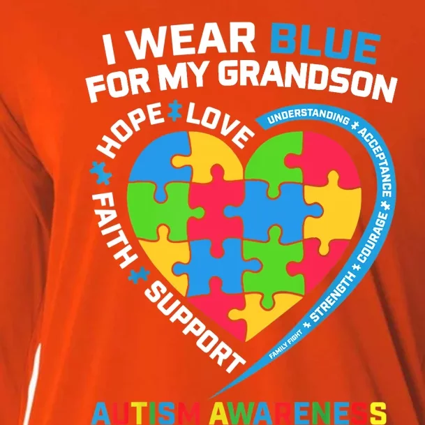 Grandma Grandpa I Wear Blue For My Grandson Autism Awareness Gift Cooling Performance Long Sleeve Crew