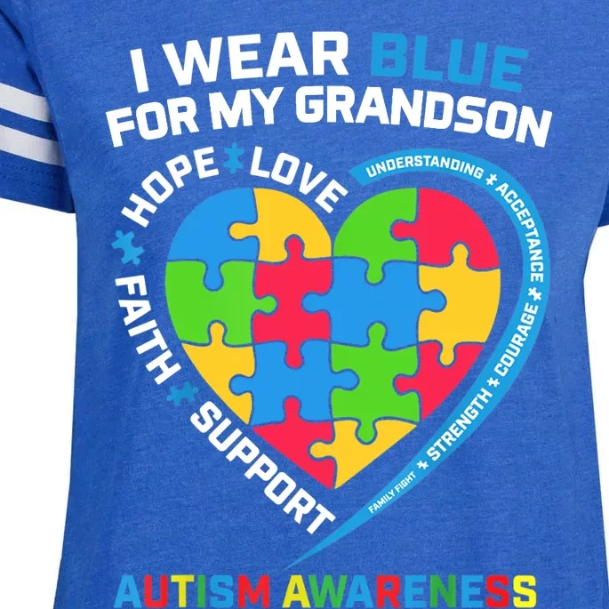 Grandma Grandpa I Wear Blue For My Grandson Autism Awareness Gift Enza Ladies Jersey Football T-Shirt