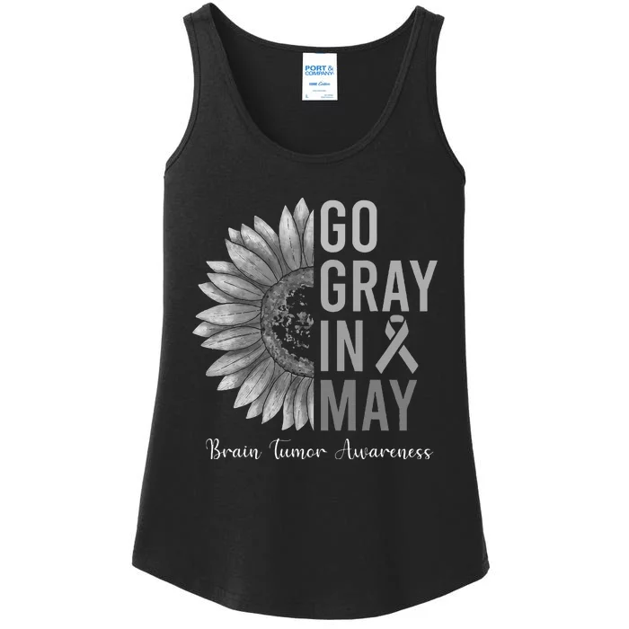 Go Gray In May Brain Tumor Cancer Awareness Gray Sunflower Ladies Essential Tank