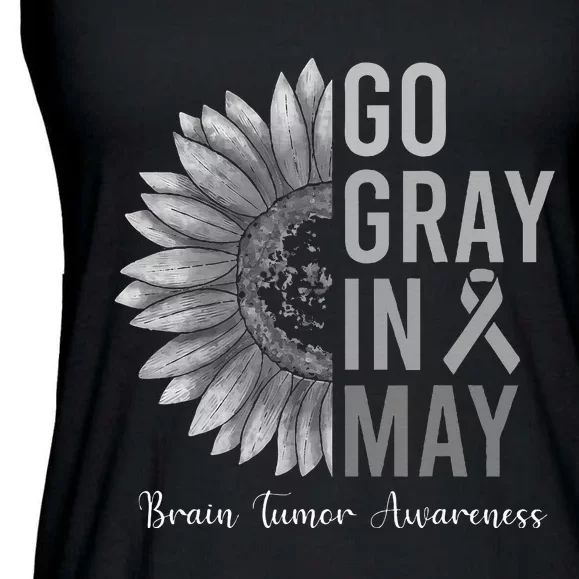 Go Gray In May Brain Tumor Cancer Awareness Gray Sunflower Ladies Essential Flowy Tank