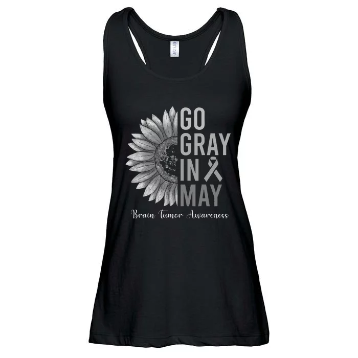 Go Gray In May Brain Tumor Cancer Awareness Gray Sunflower Ladies Essential Flowy Tank