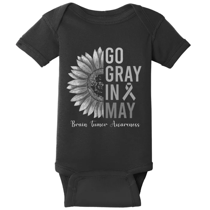 Go Gray In May Brain Tumor Cancer Awareness Gray Sunflower Baby Bodysuit