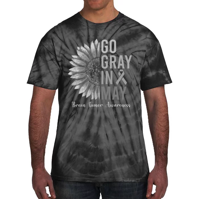 Go Gray In May Brain Tumor Cancer Awareness Gray Sunflower Tie-Dye T-Shirt