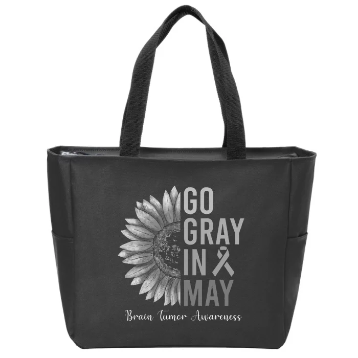 Go Gray In May Brain Tumor Cancer Awareness Gray Sunflower Zip Tote Bag