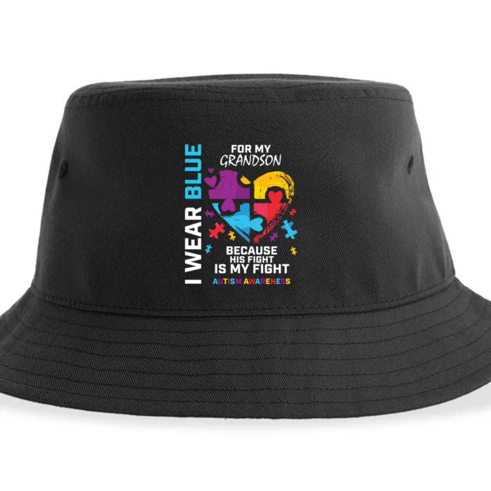 Grandma Grandpa I Wear Blue For My Grandson Autism Awareness Sustainable Bucket Hat