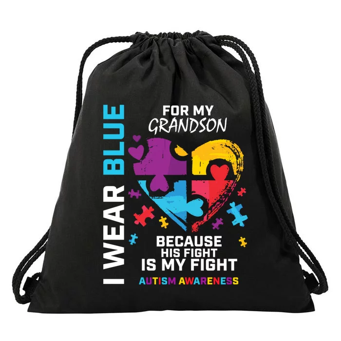 Grandma Grandpa I Wear Blue For My Grandson Autism Awareness Drawstring Bag