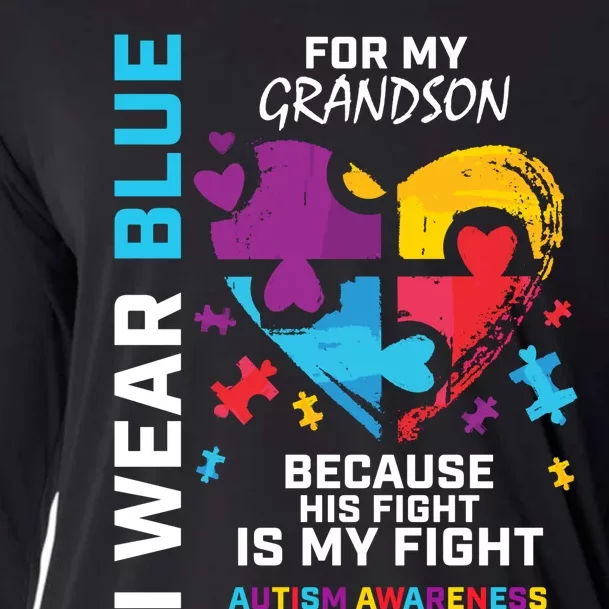 Grandma Grandpa I Wear Blue For My Grandson Autism Awareness Cooling Performance Long Sleeve Crew