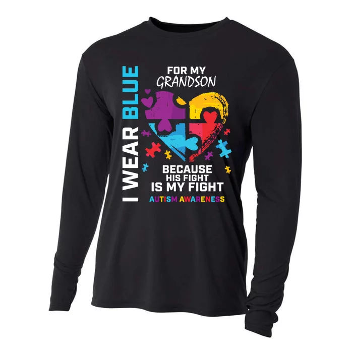 Grandma Grandpa I Wear Blue For My Grandson Autism Awareness Cooling Performance Long Sleeve Crew