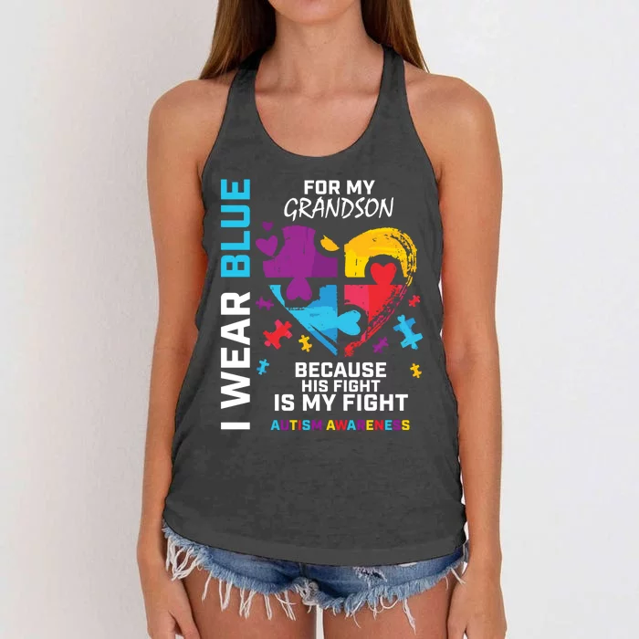 Grandma Grandpa I Wear Blue For My Grandson Autism Awareness Women's Knotted Racerback Tank