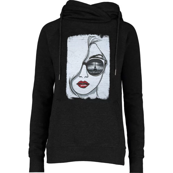 Graffiti Girl In Paris Womens Funnel Neck Pullover Hood