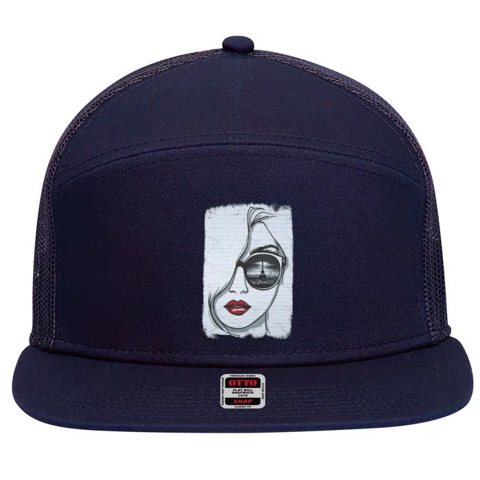 Graffiti Girl In Paris 7 Panel Mesh Trucker Snapback Hat