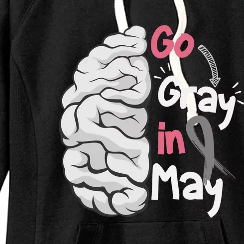 Go Gray In May Brain Cancer Awareness Grey Ribbon Sunflower Meaningful Gift Women's Fleece Hoodie