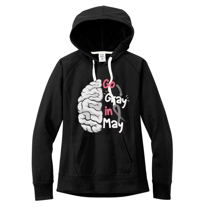 Go Gray In May Brain Cancer Awareness Grey Ribbon Sunflower Meaningful Gift Women's Fleece Hoodie