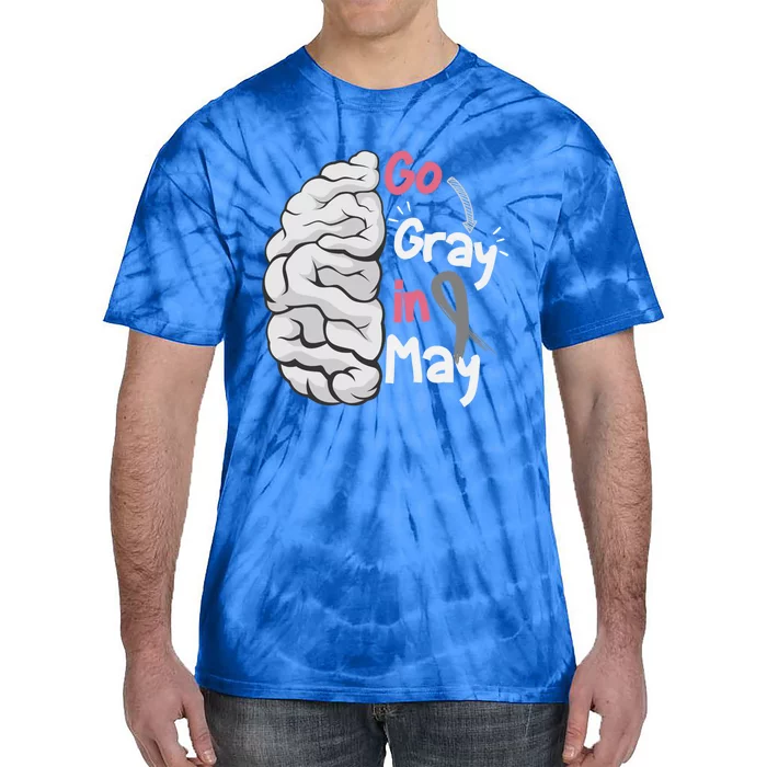 Go Gray In May Brain Cancer Awareness Grey Ribbon Sunflower Meaningful Gift Tie-Dye T-Shirt