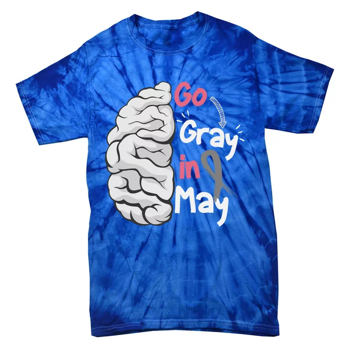 Go Gray In May Brain Cancer Awareness Grey Ribbon Sunflower Meaningful Gift Tie-Dye T-Shirt