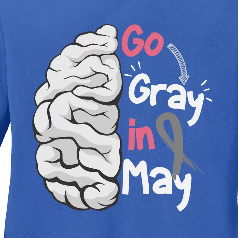 Go Gray In May Brain Cancer Awareness Grey Ribbon Sunflower Meaningful Gift Ladies Long Sleeve Shirt