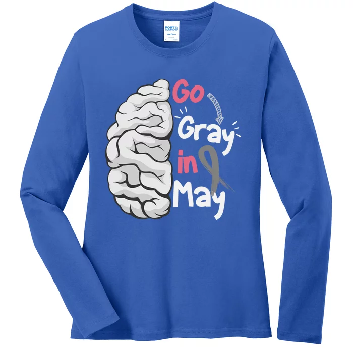 Go Gray In May Brain Cancer Awareness Grey Ribbon Sunflower Meaningful Gift Ladies Long Sleeve Shirt