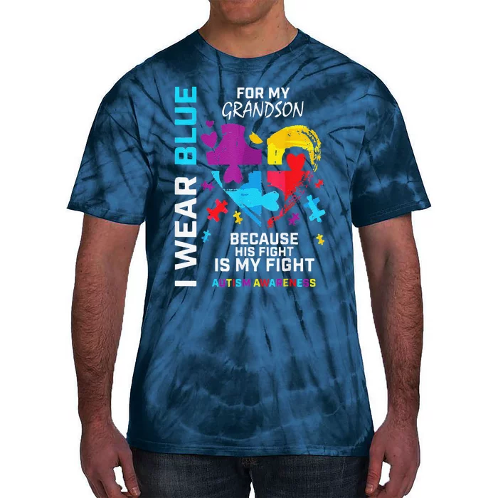 Grandma Grandpa I Wear Blue For My Grandson Autism Awareness Tie-Dye T-Shirt