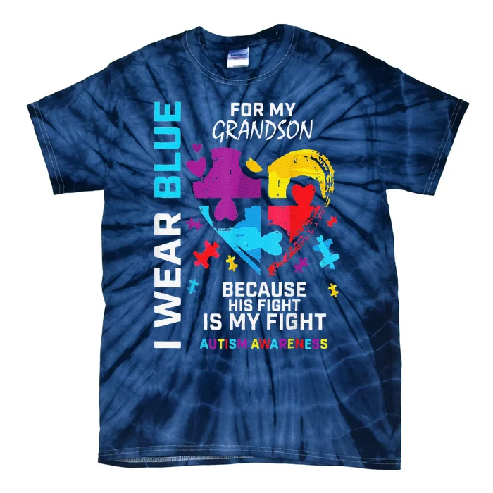 Grandma Grandpa I Wear Blue For My Grandson Autism Awareness Tie-Dye T-Shirt