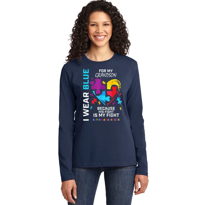 Grandma Grandpa I Wear Blue For My Grandson Autism Awareness Ladies Long Sleeve Shirt