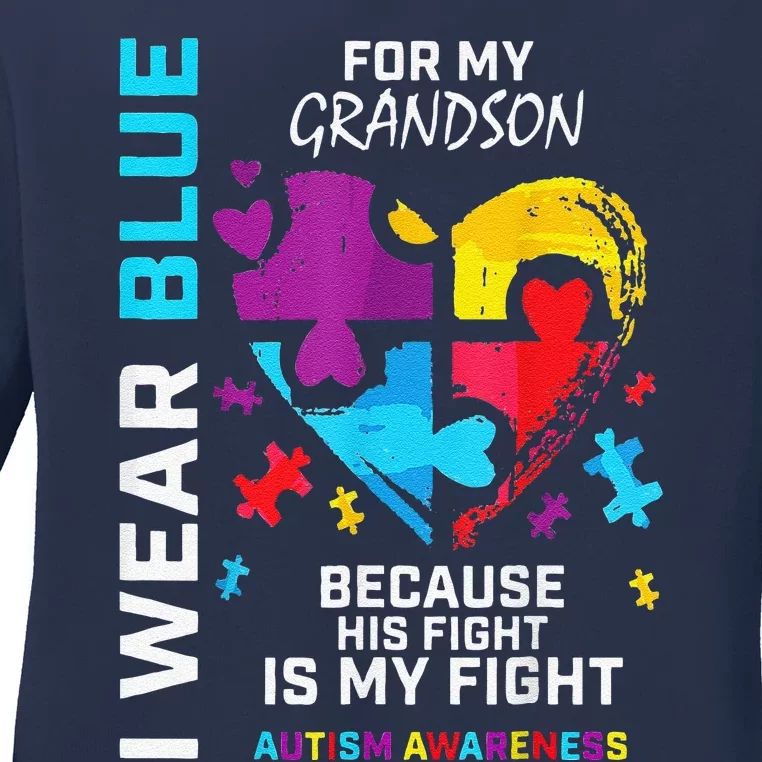 Grandma Grandpa I Wear Blue For My Grandson Autism Awareness Ladies Long Sleeve Shirt