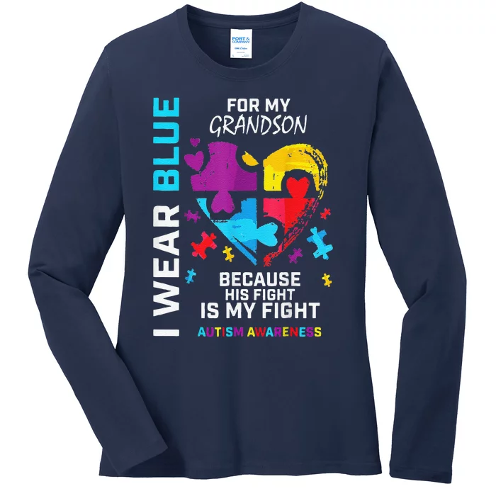 Grandma Grandpa I Wear Blue For My Grandson Autism Awareness Ladies Long Sleeve Shirt