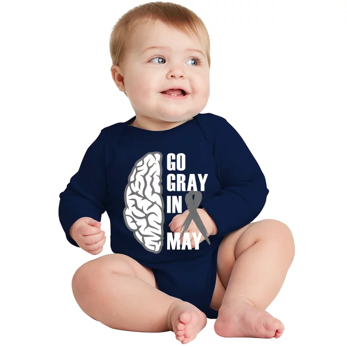 Go Gray In May Brain Cancer Awareness Gift Baby Long Sleeve Bodysuit