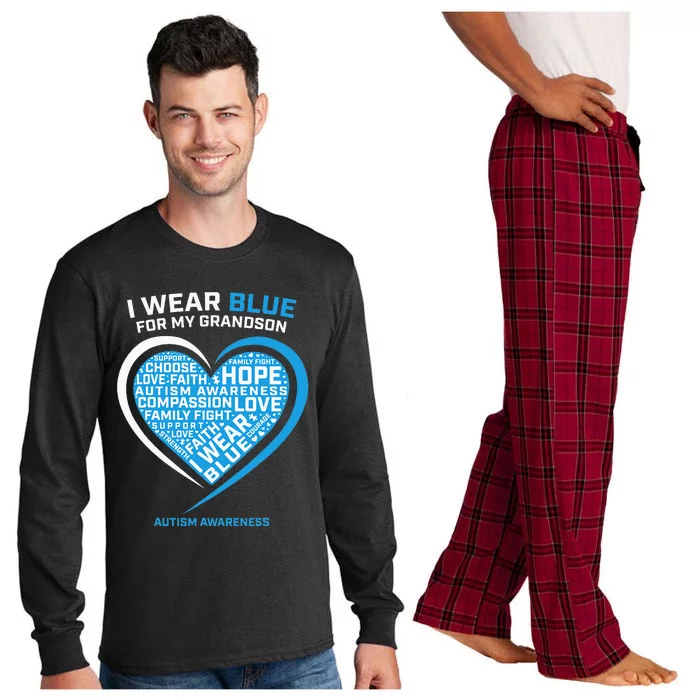 Grandpa Grandma I Wear Blue For My Grandson Autism Long Sleeve Pajama Set