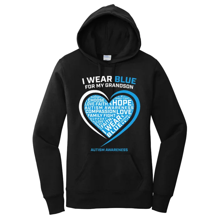 Grandpa Grandma I Wear Blue For My Grandson Autism Women's Pullover Hoodie