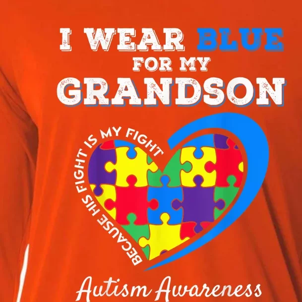 Grandma Grandpa I Wear Blue For My Grandson Autism Awareness Cooling Performance Long Sleeve Crew