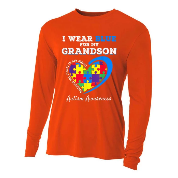 Grandma Grandpa I Wear Blue For My Grandson Autism Awareness Cooling Performance Long Sleeve Crew