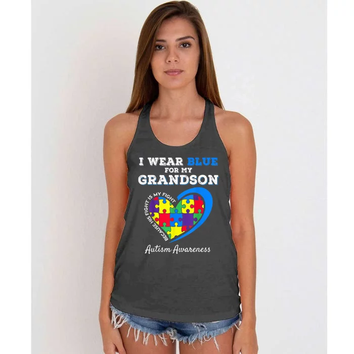 Grandma Grandpa I Wear Blue For My Grandson Autism Awareness Women's Knotted Racerback Tank