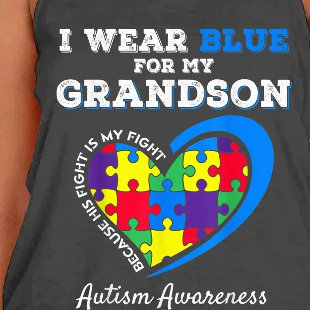 Grandma Grandpa I Wear Blue For My Grandson Autism Awareness Women's Knotted Racerback Tank