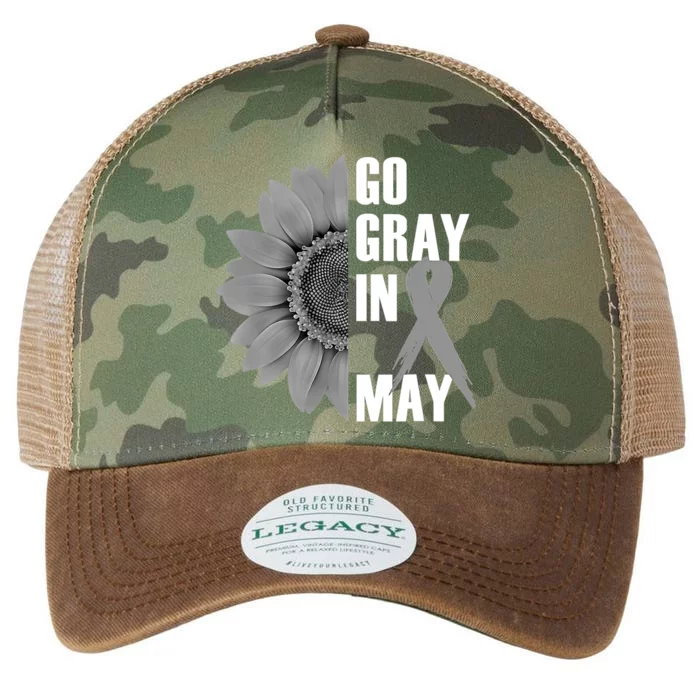 Go Gray In May Brain Cancer Awareness Grey Ribbon Sunflower Legacy Tie Dye Trucker Hat