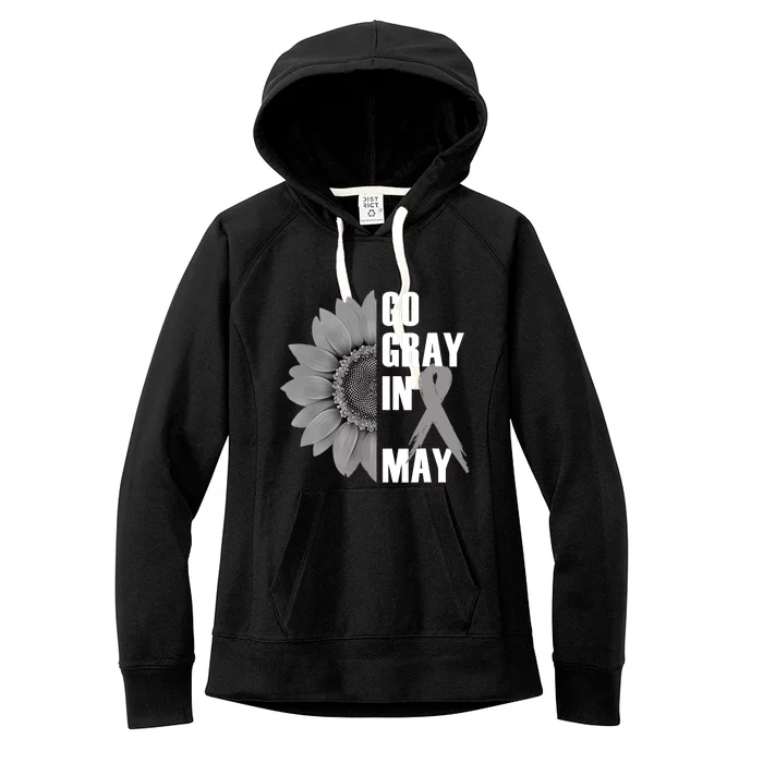 Go Gray In May Brain Cancer Awareness Grey Ribbon Sunflower Women's Fleece Hoodie