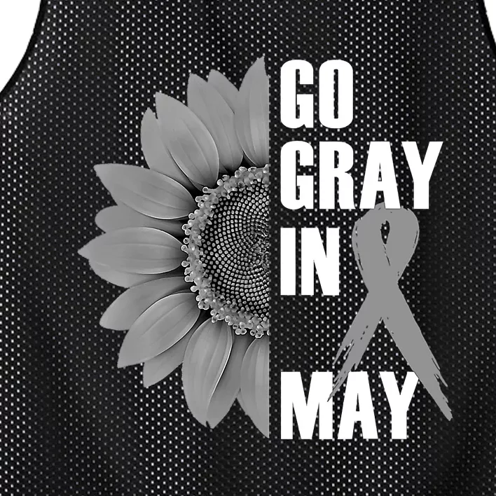 Go Gray In May Brain Cancer Awareness Grey Ribbon Sunflower Mesh Reversible Basketball Jersey Tank