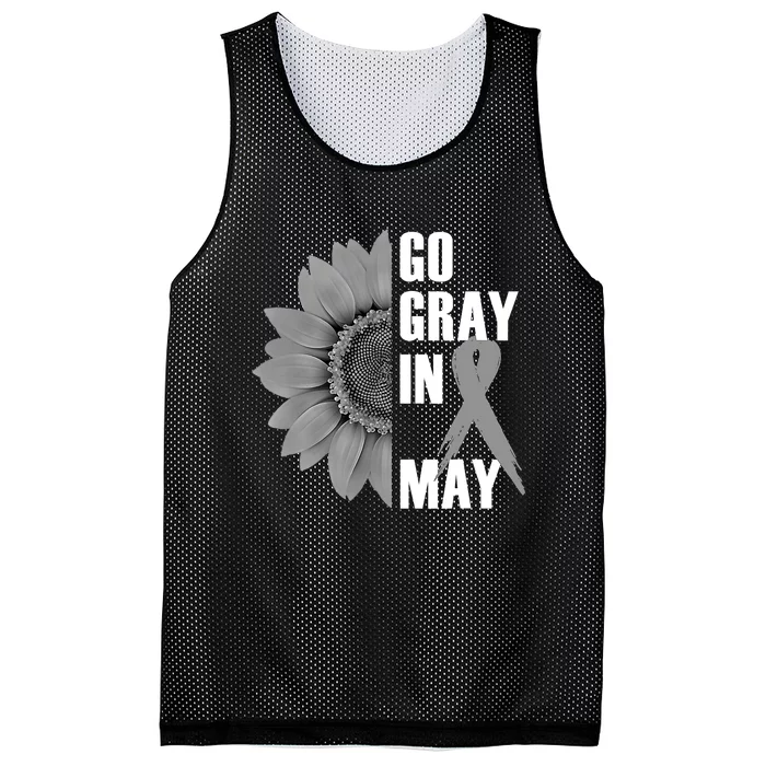 Go Gray In May Brain Cancer Awareness Grey Ribbon Sunflower Mesh Reversible Basketball Jersey Tank