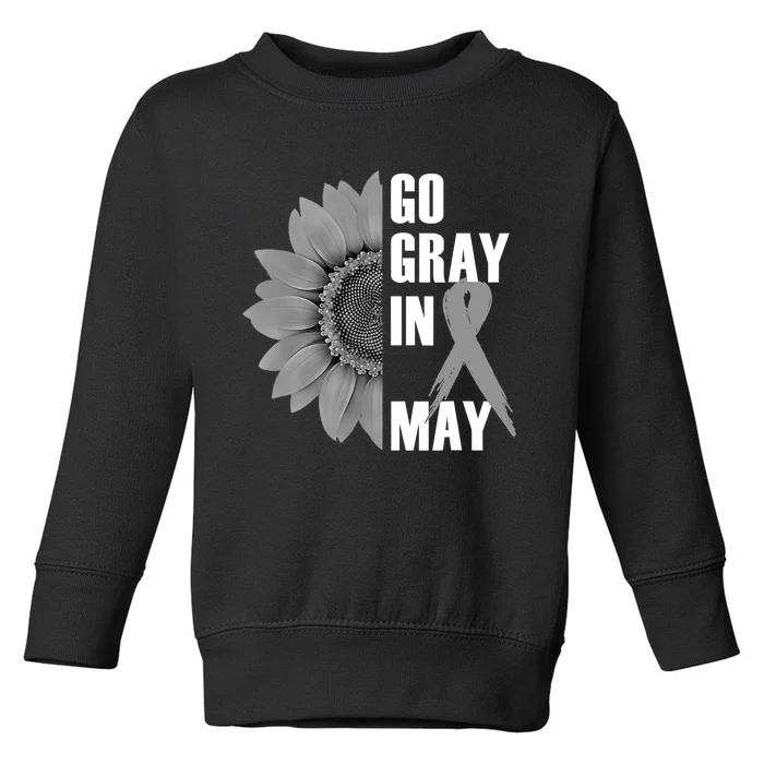 Go Gray In May Brain Cancer Awareness Grey Ribbon Sunflower Toddler Sweatshirt